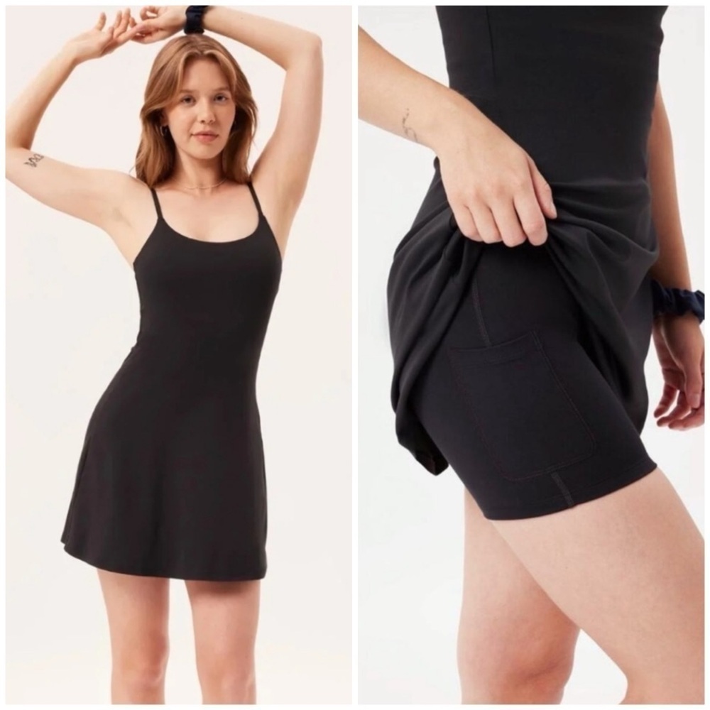 GIRLFRIEND COLLECTIVE Float Juliet Skort Strappy Dress In Black